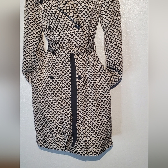 Rachel Roy Chic Black & Cream Patterned Belted Double Breasted Trench Coat XS - Picture 3 of 9